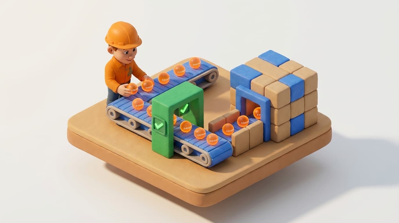 Data orbs being placed onto a conveyor belt feeding into a PI Data Archive vault