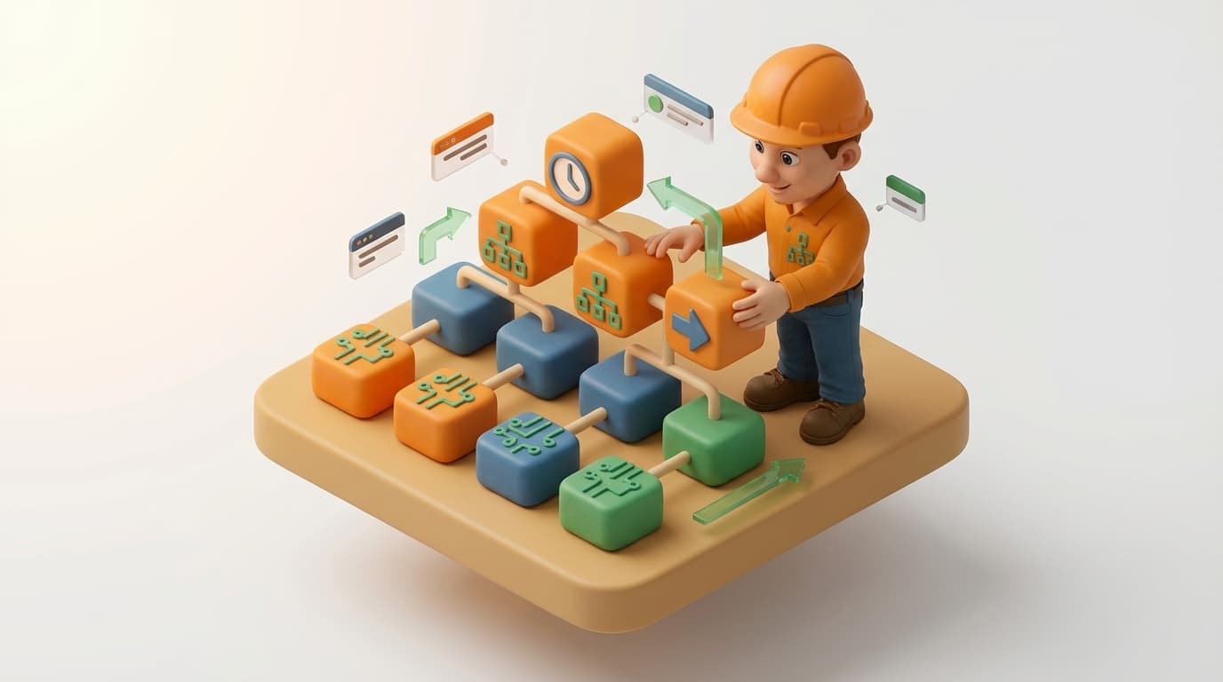 Sharp PI hero illustration for Dynamic Timestamps: Controlling PI AF Analysis Outputs in technical editorial style, showing connected building blocks and node hierarchy diagram.