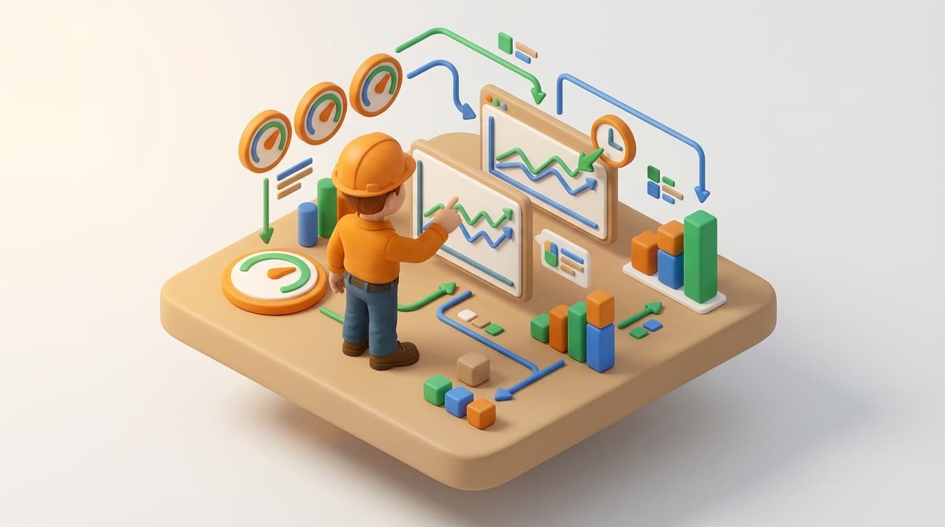 Sharp PI hero illustration for PI Vision Calculations: Mastering Time-Based Data Retrieval with TagVal() in technical editorial style, showing dashboard screens with charts, gauges, and trend displays.
